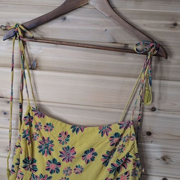 Free People Top Womens Large Yellow Molly Tunic Sleeveless Floral Boho - Picture 2 of 9